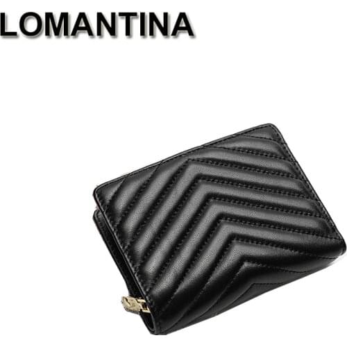 LOMANTINA Fashion Womens Wallet Female Short Wallets Pattern V/Plaid Genuine Leather Women Coin Purses Card Holder Carteira