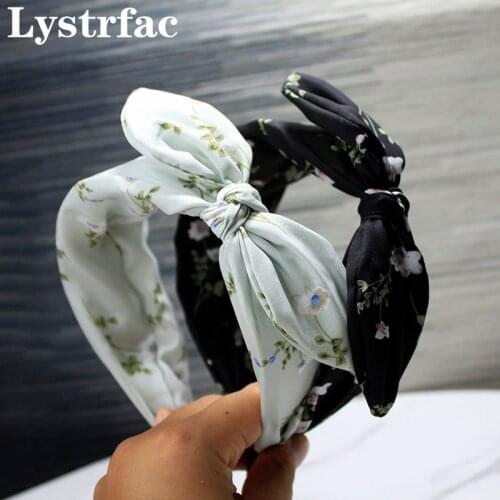 Lystrfac New Bow Knot Print Headband for Women Wide Fashion Flowers Hairband Ladies Fabric Hair Hoop Female Hair Accessories