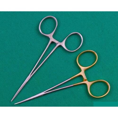Microvascular hemostatic forceps double eyelid forceps fine stainless steel curved gold handle straight fat hemostatic