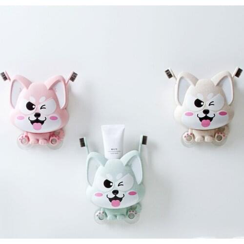 Cute Strong sucker toothbrush holder toothpaste storage box Container Makeup organizer bathroom organizer household items