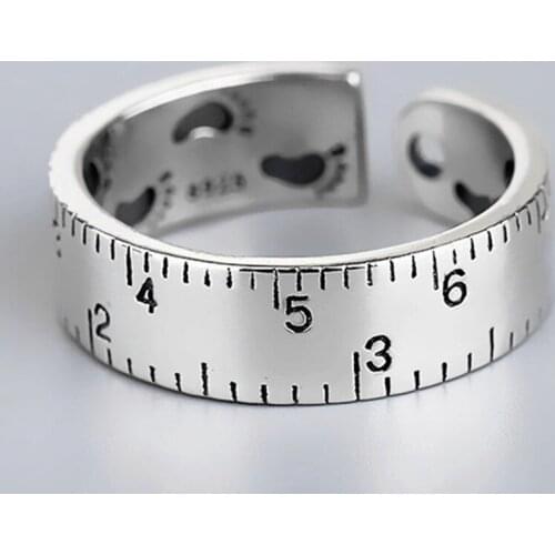Fashion Vintage Digital Measuring Ruler 925 Silver Rings Scale Ruler Inside Footprint Rings Jewelry