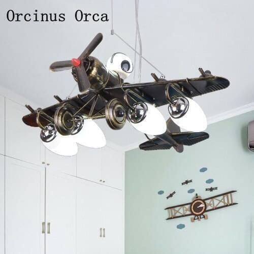 Cartoon Creative Black Fighter Chandelier Boys'Bedroom Childrens Room Lamp American Personal LED Aircraft Chandelier