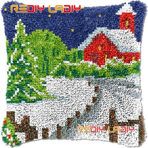 Latch Hook Cushion Snow Village DIY Needlepoint Kits Chunky Acrylic Yarn Arts Crocheting Lofty Pillow Case Hobby & Crafts