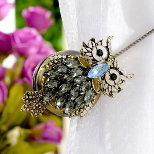 Set of 2 Antique Magnetic Curtain tiebacks rhinestone owl holdbacks decoration clip DIY accessory tie string free shipping