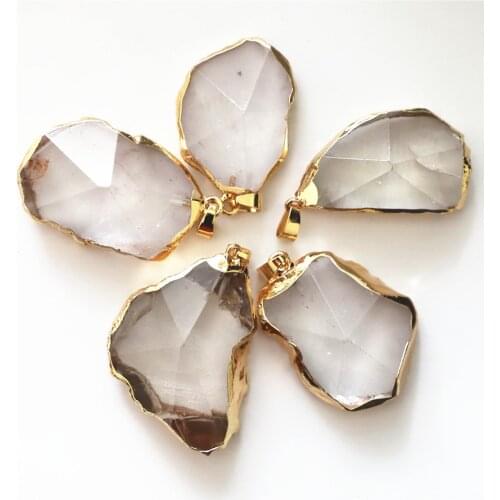 Natural White Quartz Agates Druzy Pendulum Gemstones Womens Quartz Crystal Necklace Natural Stone Jewelry Pendant Druzy Bulk