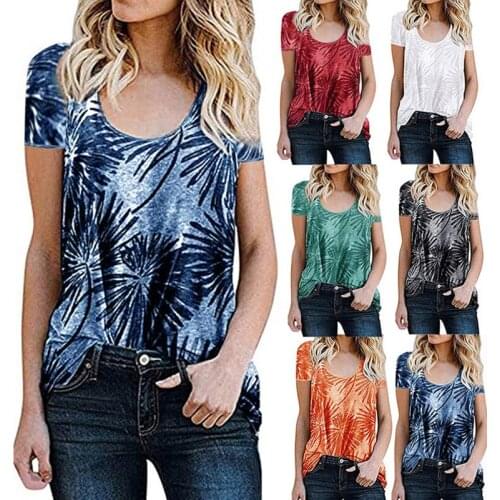 New Fashion Summer Women Clothes 2021 O-Neck Floral Vacation T-shirt Casual Loose Short Sleeve Temperament Plus Size Lady Shirts