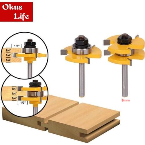 Newest 2Pcs 8mm Shank high quality Tongue & Groove Joint Assembly Router Bit Set 3/4" Stock Wood Cutting Tool