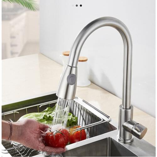 Extra Long Stretch Faucet Pull Out Spout Stream Sprayer Head Single Hole Sink Black Brushed Tap Hot Cold Mixer Tap Kitchen