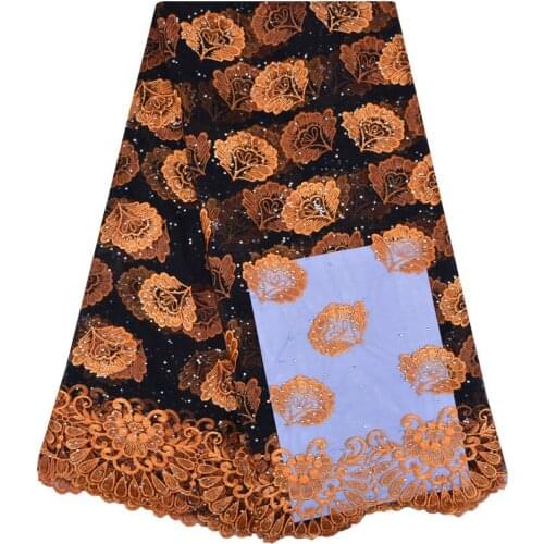 Latest Style African Tulle Lace 2018 French Net Beaded Lace Fabric For Wedding Orange Color Embroidery African Lace Fabric 1234