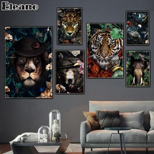 Custom Print Flower Tiger Elephant Lion Posters Abstract Pop Art HD Animal Picture Nordic Aesthetic Room Decor Canvas Painting