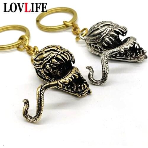 Retro Brass Long Tongue Beast Car Keychain Pendant Unique Copper Men DIY Keyring Necklace Pendants Movie Charater Key Rings