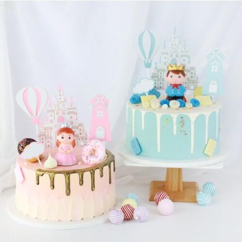 Pink Princess Prince Castle Birthday Cake Topper Cake Decorations Baby Shower DIY Cake Top Flags Decor Festival Party Supplies