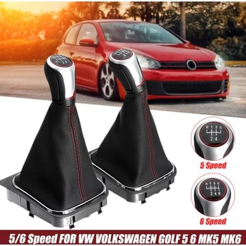 Faux Leather 5/6 Speed Gear Shift Knob Stick with Boot Cover for Golf MK5 MK6