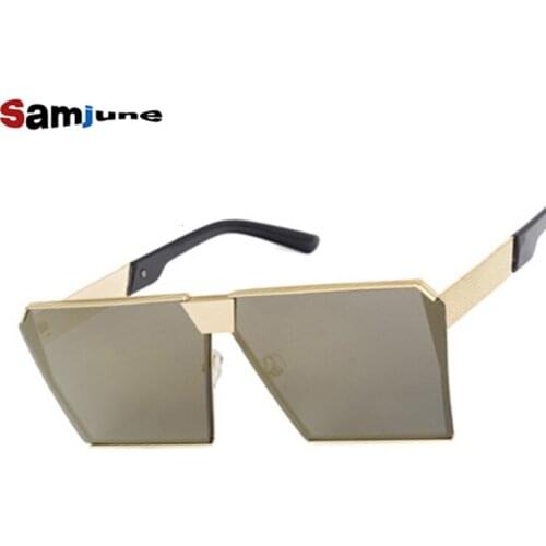 Samjune Fashion luxury square sunglasses women brand designer celebrity metal UNISEX mens oversized sunglasses mirror lens Cool