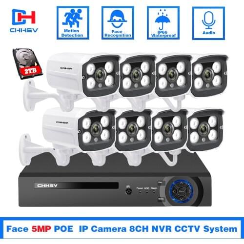 H.265 4CH 8Ch 16CH 5MP POE NVR CCTV Camera System 5MP POE IP Camera 2560*1944 Outdoor Waterproof Video Security Surveillance Kit
