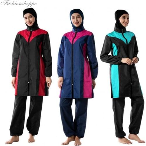 Modest Muslim Swimwear Hajib Islamic Swimsuit For Women Full Cover Conservative Burkinis Swim Wear Plus Size