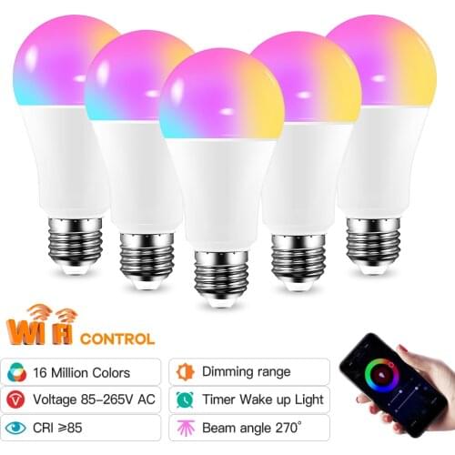 15W WiFi Smart Light Bulb B22 E27 LED RGB Lamp Work with Alexa/Google Home 85-265V RGB+White Dimmable Timer Function Magic Bulb