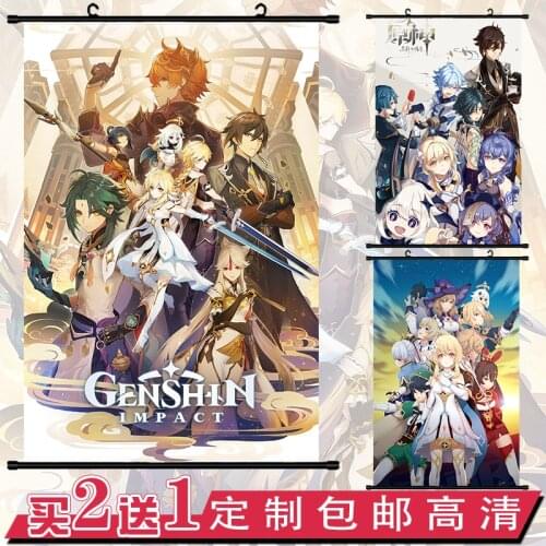 STOCK Genshin Impact Cosplay Venti Lumine Barbara Scroll Hang Picture Poster Valentines Day Birthday Present 2021 New