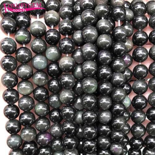 High Quality Natural Black Obsidian Stone Smooth Round Loose Spacer Beads 4/6/8/10/12/14mm DIY Jewelry Accessories 38cm sk105