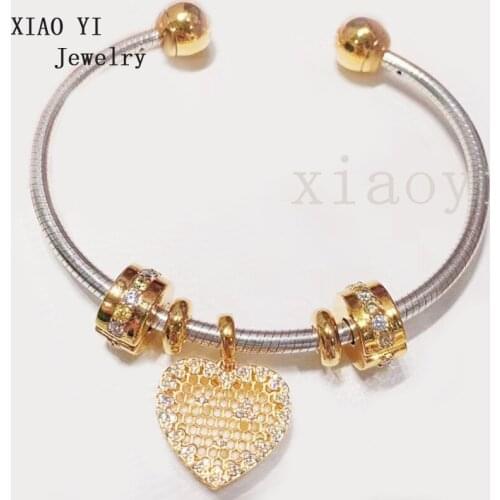 XIAOYI 2020 New 100% S925 Yellow Honeycomb Love Zircon clip charm personality temperament high quality bracelet female