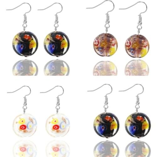 Yingwu Promot Handmade Womens Romantic Elegant Classic Dangle Round Flower Murano Glass Earrings HOT Wholesale