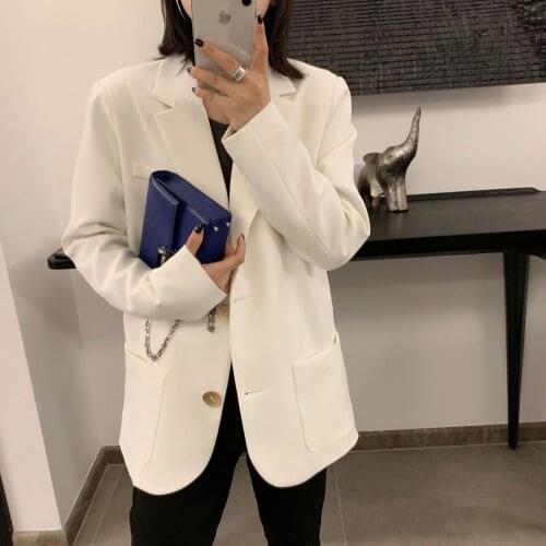 Women blazers and jackets new womens fashion temperament casual white suit jacket loose single-breasted womens jacket shirt