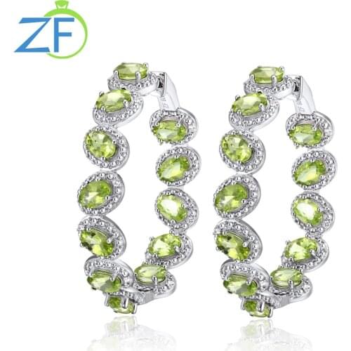 GZ ZONGFA New Arrival Natural Peridot Gem Fashion Earrings Fine Jewelry Women 925 Sterling Silver Hoop Earrings
