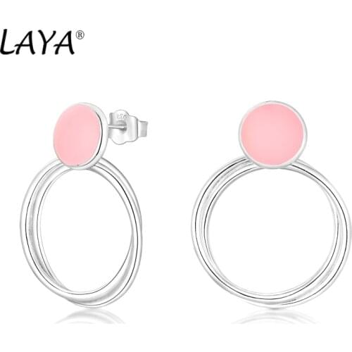 Laya Silver Drop Earrings For Women 925 Sterling Silver Circle Design Pink Enamel серьги Fine Jewelry Handmade Enamel 2021 Trend