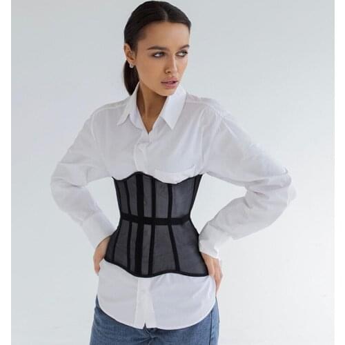 Womens Underbust Boned Corset Top See Through Push Up Lace Bustier Waist Cincher Slim Bodyshaper Y2K Top Streetwear