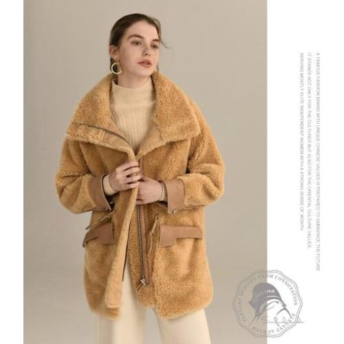 Winter Women High Quality real lambswool Fur OverCoats Luxury Long Loose Thick Warm Plus Size Female 2019 yellow free ship