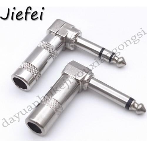 1Pcs 6.35mm Jack Microphone plug Connector Right Angle Male Assembly 6.3mm mono / stereo Nickle plating Audio Plug