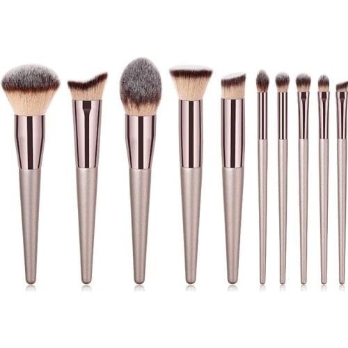 10set/lot 10pcs/set Beige Persian Wool Super Soft Cosmetic Brush Suits Champagne Fiber Makeup Appliances Cosmetic Tools HA1907