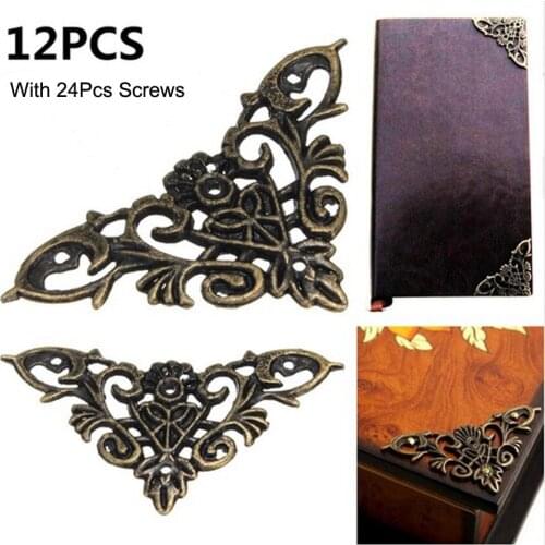12pc Bronze Furniture Corner Brackets Jewelry Chest Wine Case Box Book Scrapbook Album Corner Protector Decor Furniture Hardware
