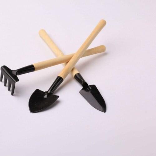 3pcs Mini Garden Plant Tools Shovel Rake Spade Wood Handle Metal Head Bonsai Figurines Tool Kids Garden Tools Digging Tools