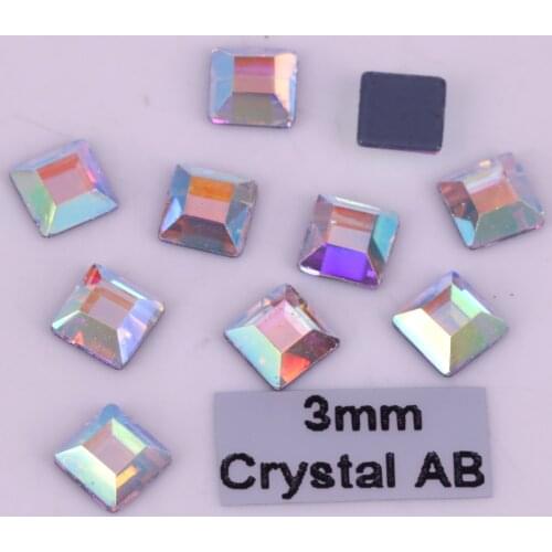 Free Shipping! High Quality 3mm, 4mm, 6mm Crystal AB Square Hotfix Rhinestones / Iron On Flat Back Crystals
