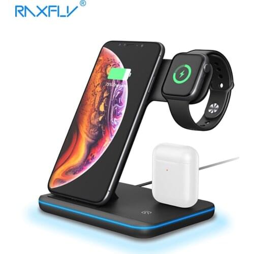 RAXFLY 3 in 1 Wireless Charging Dock Station Fast Charger For iPhone 11 X XR XS Max 8 For Apple Watch 5 4 3 2 1 For Airpods Pro