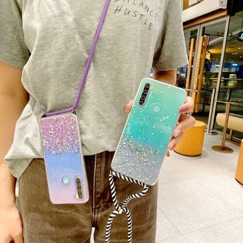 Sparkle Glitter Stars Sequins Phone Case For huawei p50 honor 50 v40 y7a x10 9x psmart 2021 Necklace Lanyard Soft Clear Back