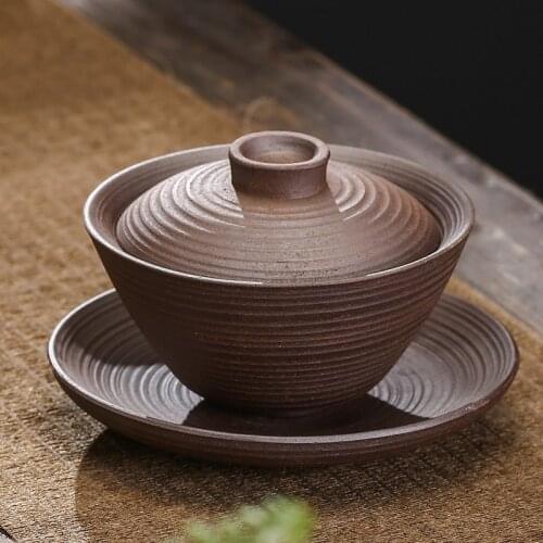 Stoneware cover bowl, large hand-held pot, handmade tea bowl, ceramic unglazed Sancai cover bowl, tea set accessories, tea maker