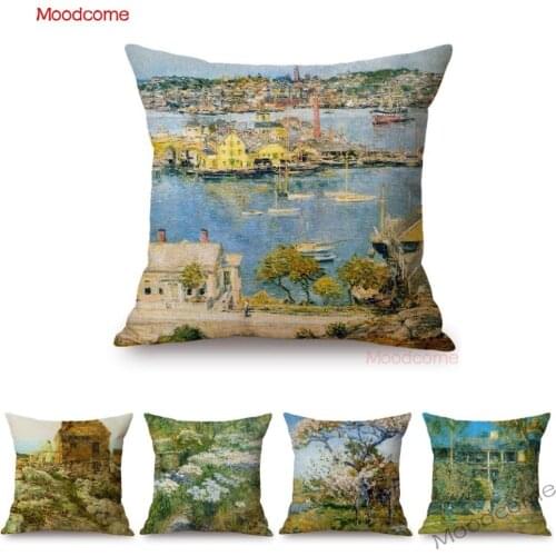 Childe Hassam US Impressionism Painter Famous Oil Painting Urban Coastal Scenes Linen Sofa Decoration Pillow Case Cushion Cover