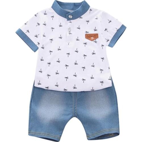 Kids Boys Clothes 2020 Children Tree Pattern Shirt Tops+ Denim Pants Sets Summer Newborn Baby Toddler Boy Outfits 2-8 Years