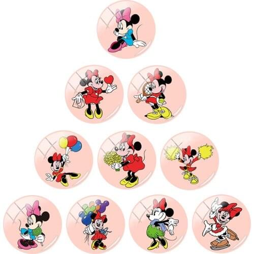 Disney Mixed Style Minnie 12mm / 15mm / 16mm / 18mm Photo Round Glass Cabochon Demonstration Flat Back Jewelry DIY Production