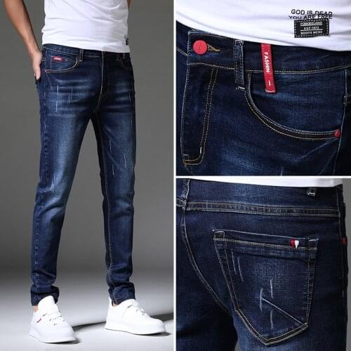 Brand Biker Jeans Men Streetwear Long Slim Denim Pant Skinny Mid Waist Slight Elastic Men Fashion 2021 Boyfriend Jeans