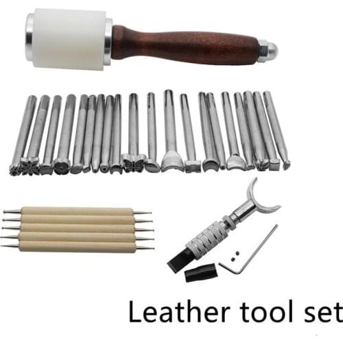Leather Carving Tools Making Creasing Pens Leather Carving Hammers 20-piece Printing Tool Set