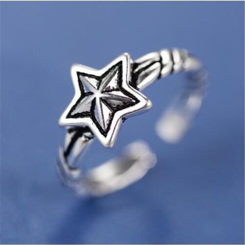 Retro Korean Style Old Five Pointed 925 Sterling Silver Jewelry Personality Star Exquisite Beautiful Opening Rings SR60