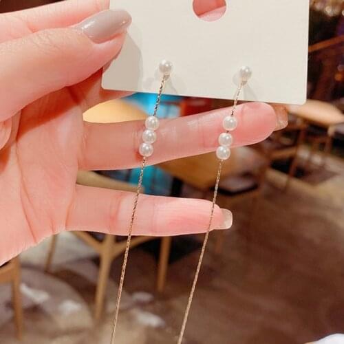 Korean Earrings Fashion Jewelry One Word Simulation Pearl Tassel Long Pair Of Earrings Women Oorbellen Statement Earrings Brinco