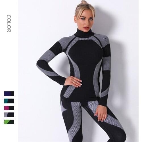 New Long Sleeve Fitness Gym Sports T-Shirt Women Turtlenrck Seamless Workout Yoga Clothes Female Running Cycling Activewear Top