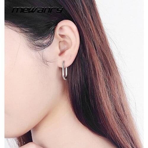 Mewanry 925 Sterling Silver Hoop Earrings for Women Trend Minimalist Elegant Oval Party Jewelry Birthday Gifts Prevent Allergy