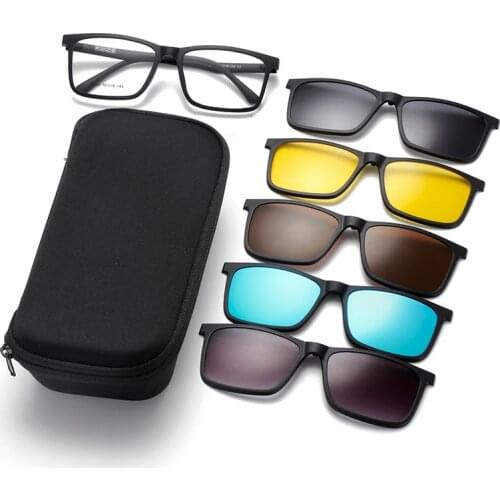 Myopia Glasses Frame With 5 Clip Sleeve Mirror Magnetic Absorption Polarized Sunglasses Large Square Gglasses For Men And Women