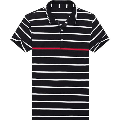 Custom Fashion Cheap Business Casual Black White Striped Mens Short Sleeve Polo T-shirts