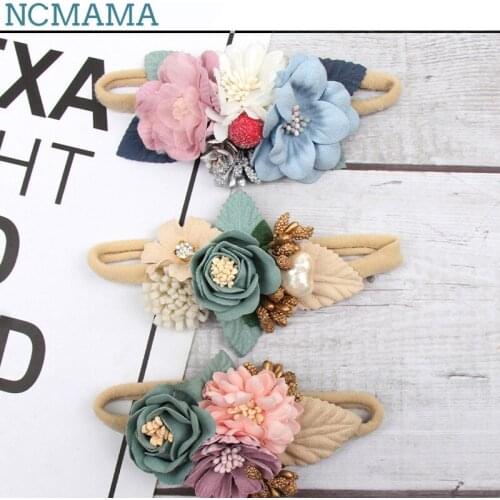 New Cute Little Fresh Princess Hairband Simulation Flower Headband Forest Girl Baby Pearl Rhinestone Nylon Hair Accessories Gift